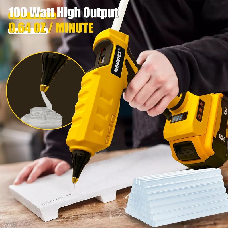 MONVICT Cordless Glue Gun for Dewalt 20V Battery with 50 Glue Sticks, Upgraded 100W Digital Temperature Adjustable Handheld Electric Power Full Size Heavy Duty Hot Glue Gun (Tool only) - Image 4
